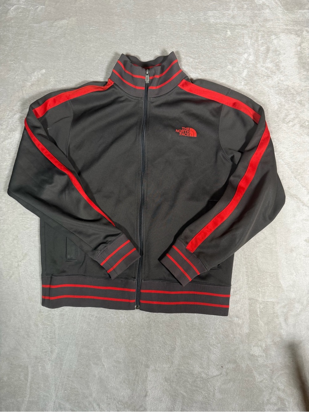 The North Face Mens Black Track Jacket Red Stripe Accents Size M